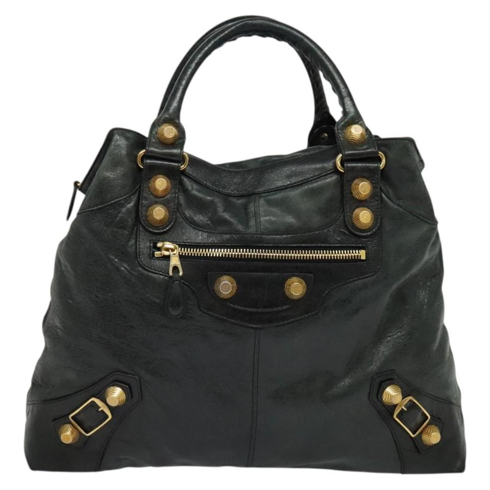 BALENCIAGA The Giant Brief Hand Bag Leather Black Gold Auth 131798 - Picture 2 of 16